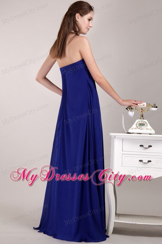 Royal Blue Empire Floor-length Chiffon Beaded Dress for Prom