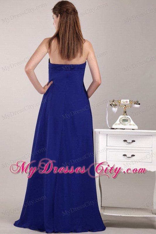 Royal Blue Empire Floor-length Chiffon Beaded Dress for Prom