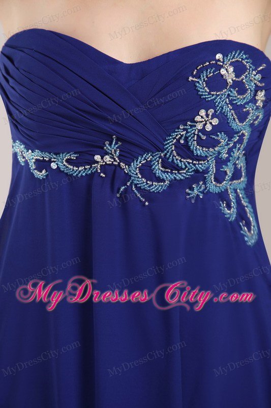 Royal Blue Empire Floor-length Chiffon Beaded Dress for Prom