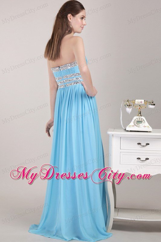 Aqua Blue Empire Strapless Floor-length Beaded Prom Dress