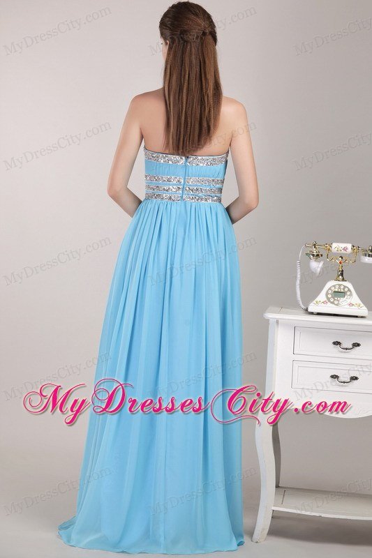 Aqua Blue Empire Strapless Floor-length Beaded Prom Dress