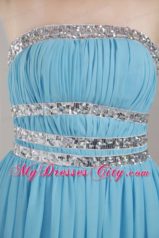 Aqua Blue Empire Strapless Floor-length Beaded Prom Dress