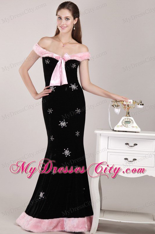 Black Mermaid Off The Shoulder Brush Train Christmas Prom Dress