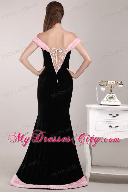 Black Mermaid Off The Shoulder Brush Train Christmas Prom Dress