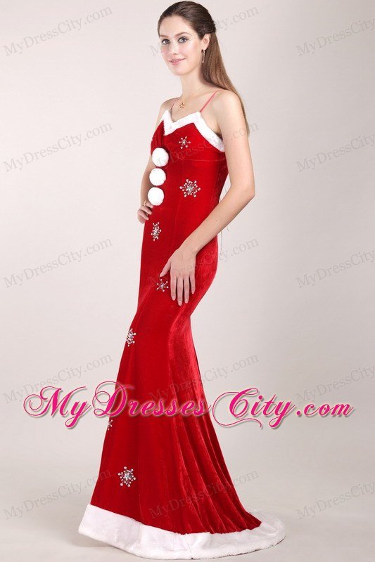 White and Red Mermaid Beaded Prom Gown with Detachable Straps