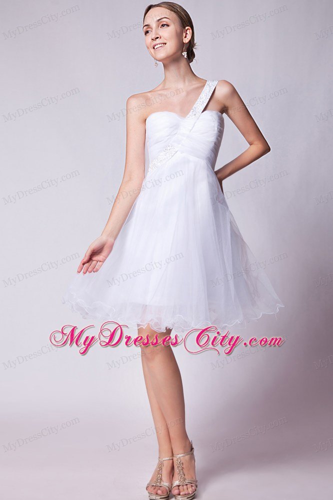 Beaded Organza White A-line Mini-length One Shoulder Prom Gown