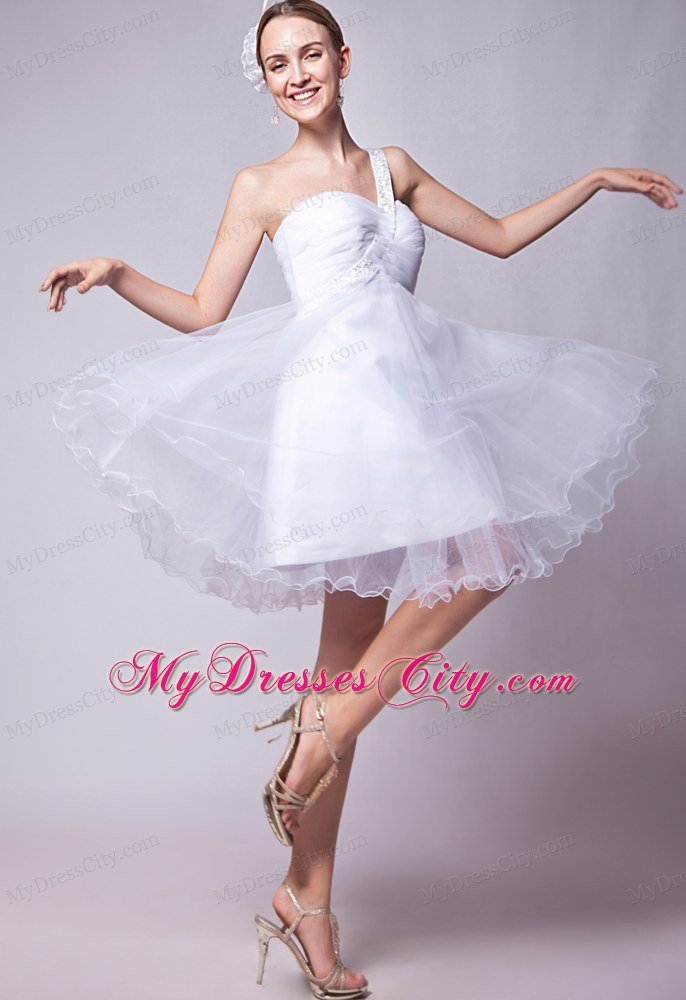 Beaded Organza White A-line Mini-length One Shoulder Prom Gown