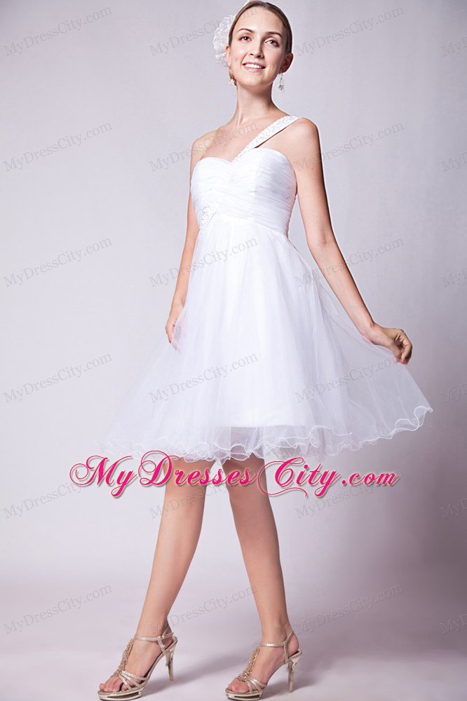 Beaded Organza White A-line Mini-length One Shoulder Prom Gown