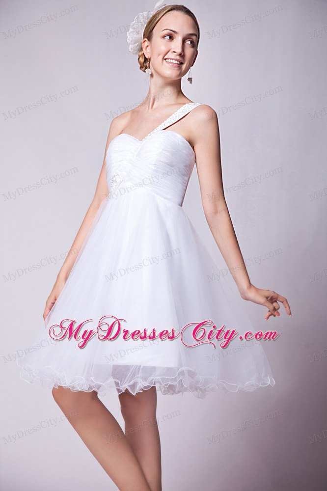 Beaded Organza White A-line Mini-length One Shoulder Prom Gown