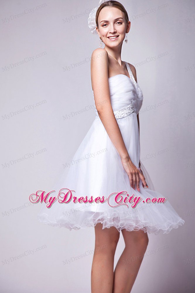 Beaded Organza White A-line Mini-length One Shoulder Prom Gown