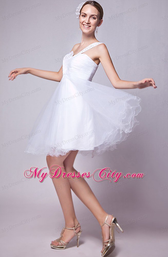 Beaded Organza White A-line Mini-length One Shoulder Prom Gown