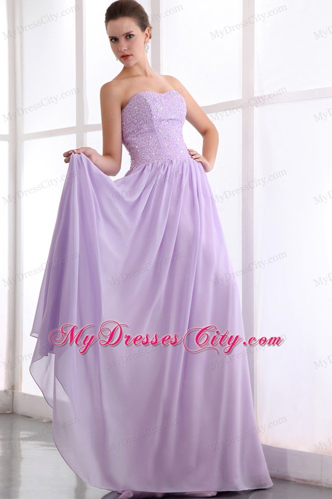 Lavender Empire Strapless Floor-length Beaded Dress for Prom