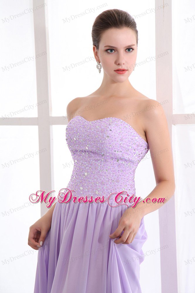 Lavender Empire Strapless Floor-length Beaded Dress for Prom