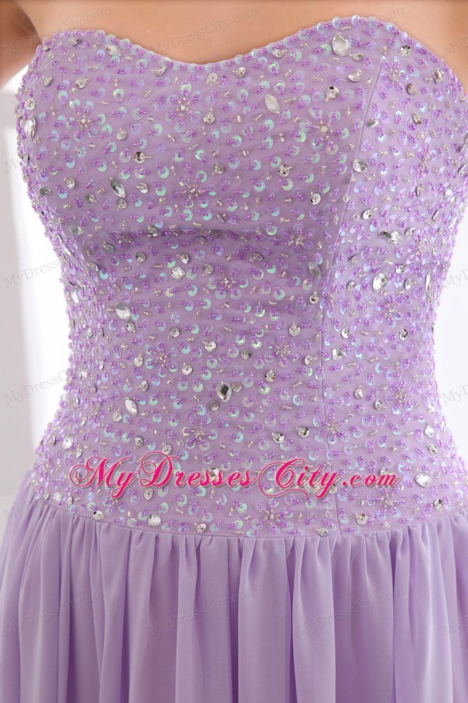 Lavender Empire Strapless Floor-length Beaded Dress for Prom