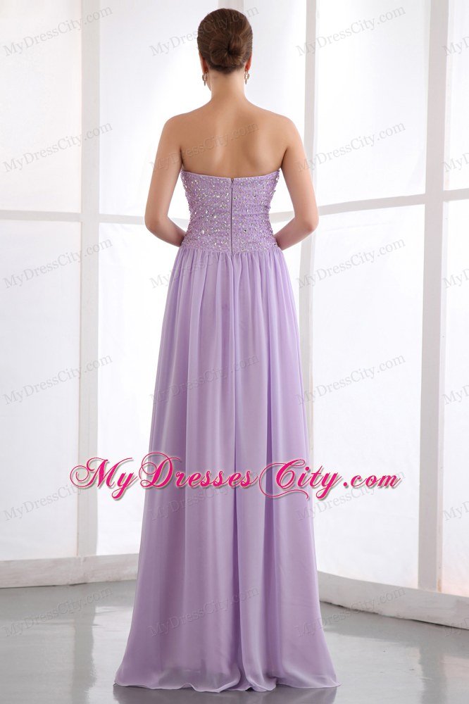 Lavender Empire Strapless Floor-length Beaded Dress for Prom