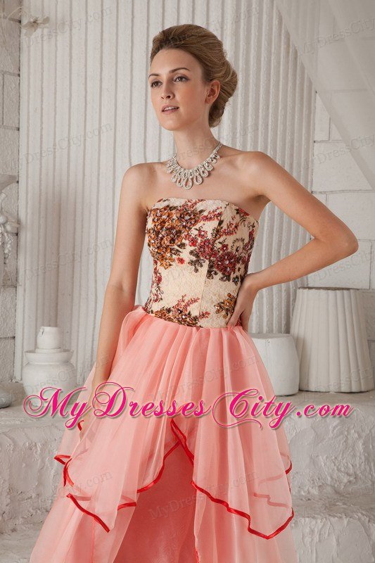 Watermelon Column Strapless Organza Appliques Dress for Prom