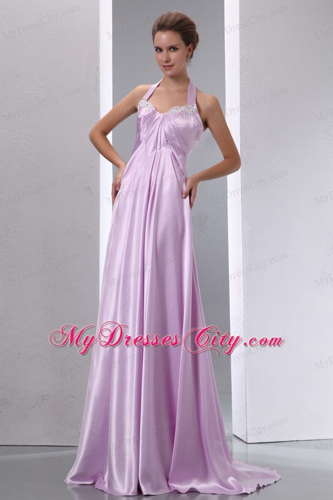 Lavender Halter Appliques Junior Prom Dress with Brush Train