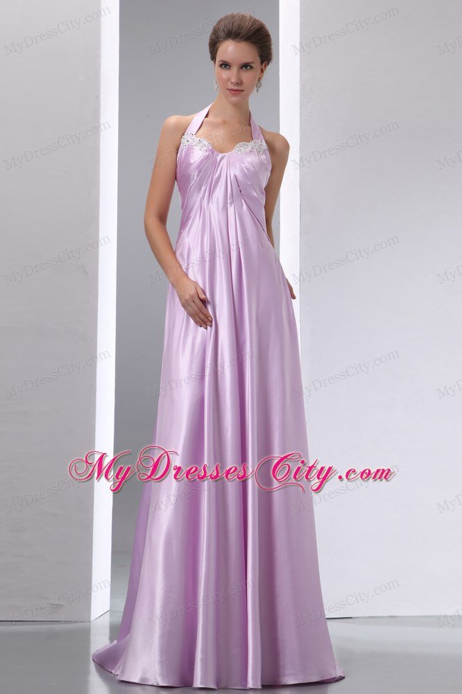 Lavender Halter Appliques Junior Prom Dress with Brush Train