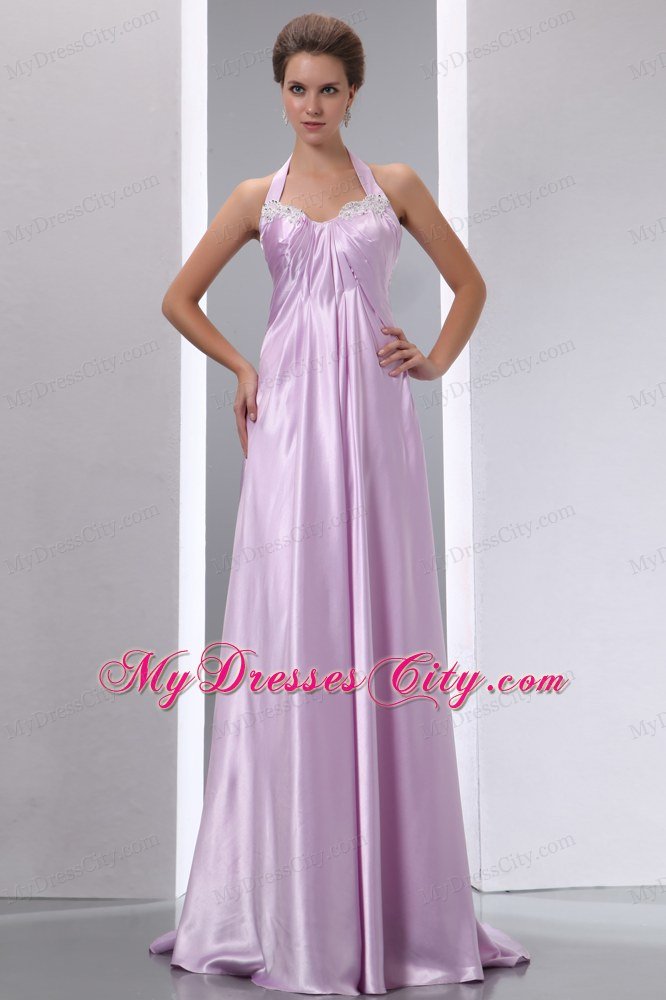 Lavender Halter Appliques Junior Prom Dress with Brush Train