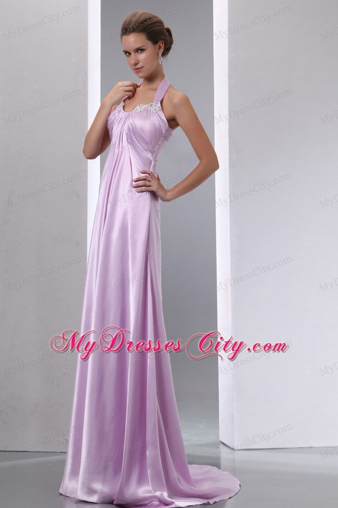 Lavender Halter Appliques Junior Prom Dress with Brush Train