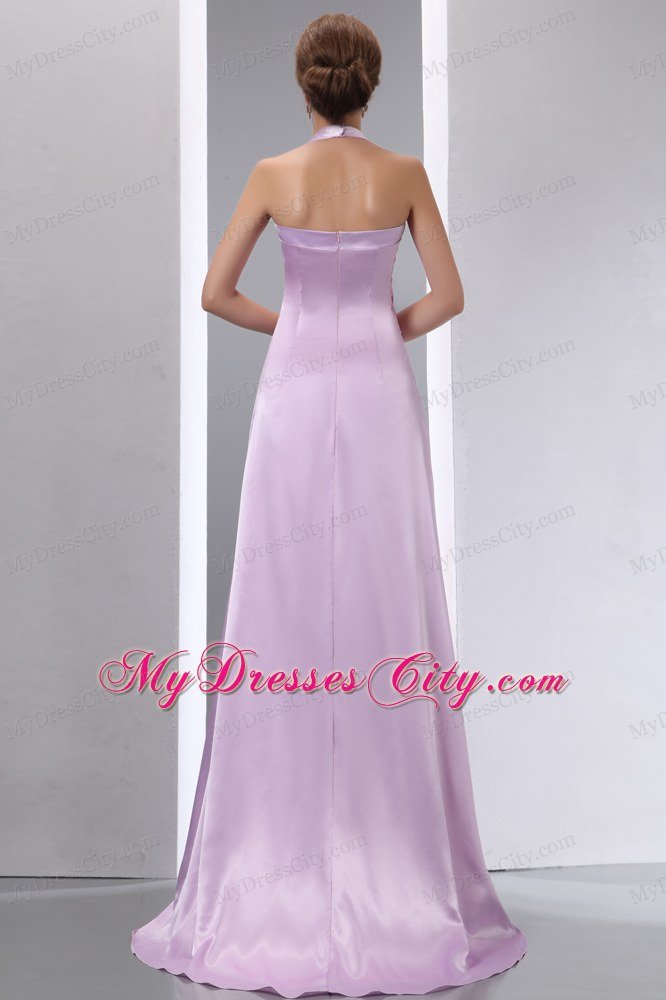 Lavender Halter Appliques Junior Prom Dress with Brush Train