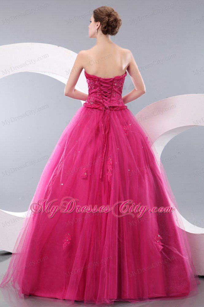 Unique Hot Pink A-line Strapless Long Prom Dress with Beading