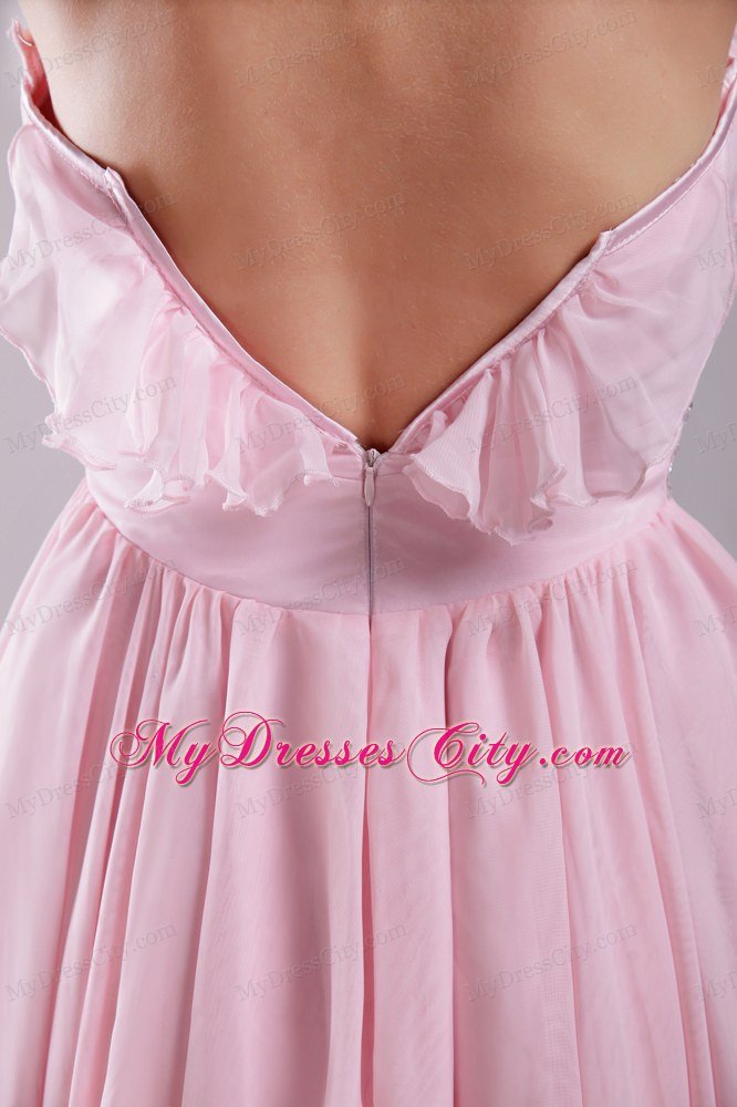 Spaghetti Straps Asymmetrical Pink Empire Prom Dress Chiffon