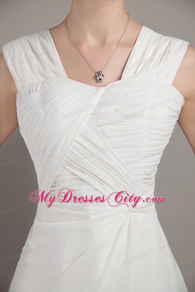 Straps White Empire Floor-length Chiffon Ruche Prom Dress