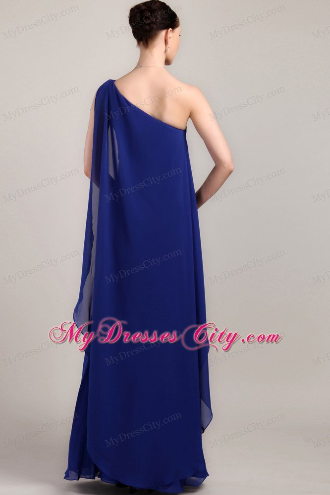 One Shoulder Blue Column Floor-length Chiffon Prom Dress