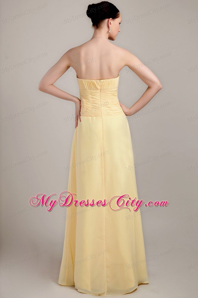 Light Yellow Column Strapless Floor-length Prom Dress Chiffon Ruche