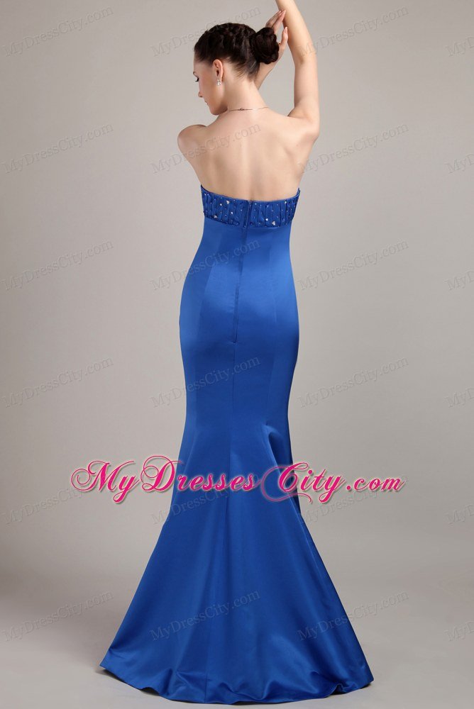 Mermaid Blue Strapless Prom Dress Floor-length Satin Beading