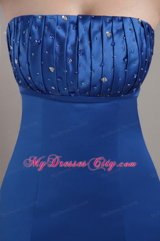 Mermaid Blue Strapless Prom Dress Floor-length Satin Beading