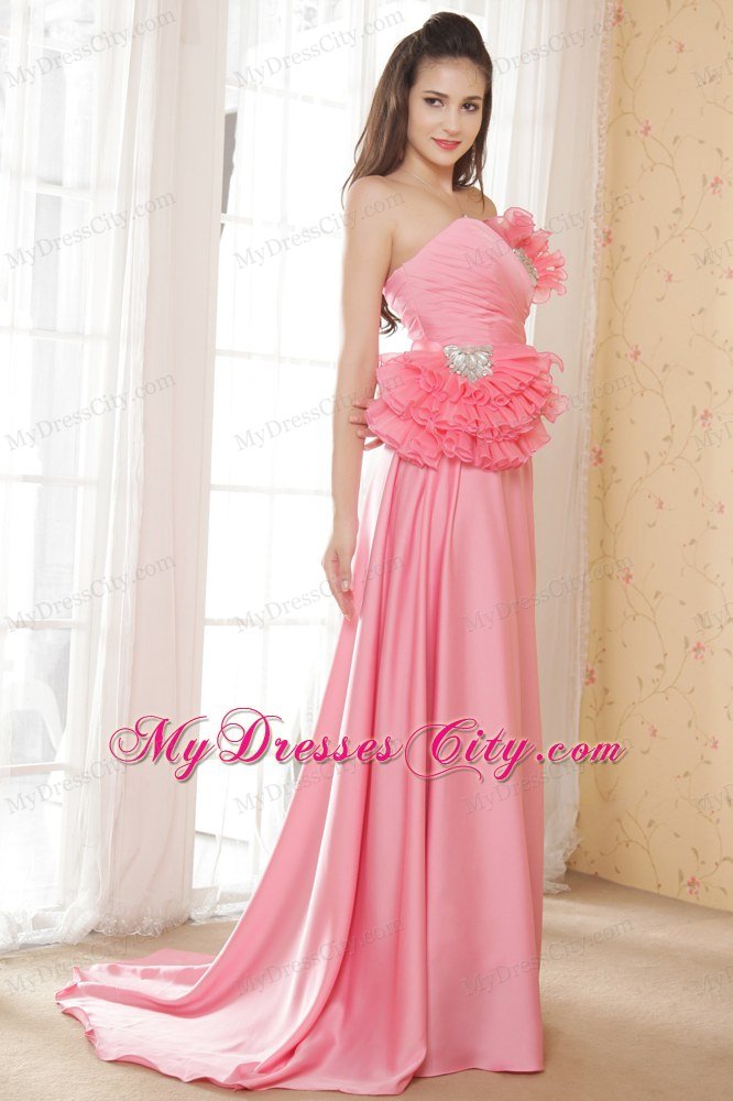 Hand Flower and Beading Watermelon Sweetheart Prom Dress Brush