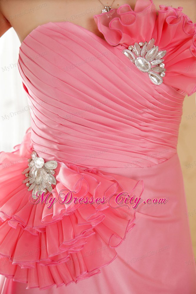 Hand Flower and Beading Watermelon Sweetheart Prom Dress Brush