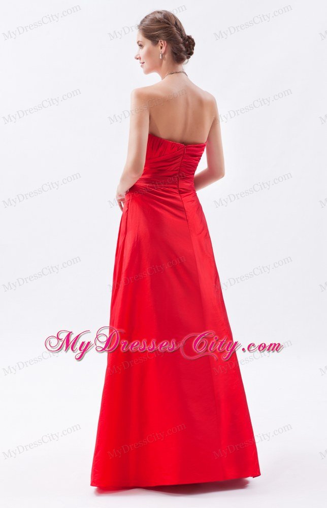 Appliques Red Column Strapless Prom Dress Taffeta Floor-length