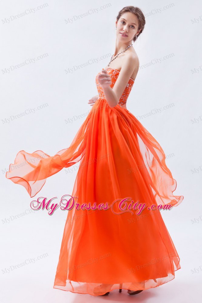 Chiffon Beading Orange Red Empire Sweetheart Long Prom Dress