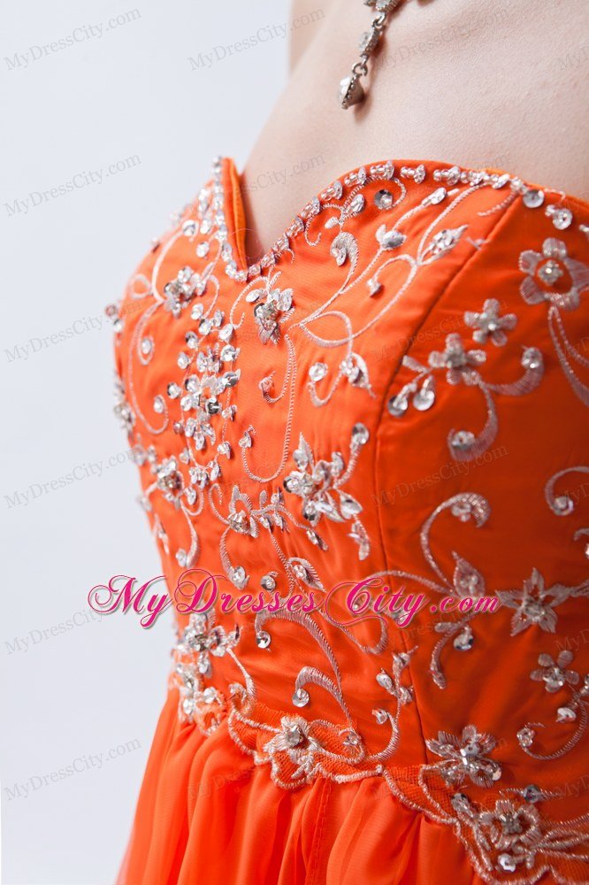 Chiffon Beading Orange Red Empire Sweetheart Long Prom Dress