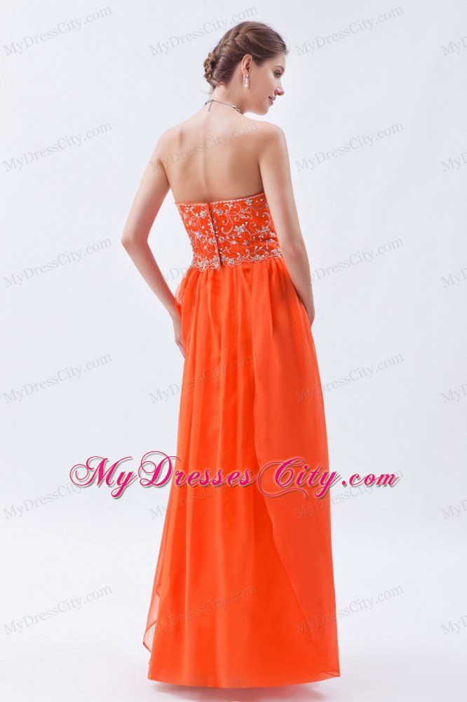 Chiffon Beading Orange Red Empire Sweetheart Long Prom Dress