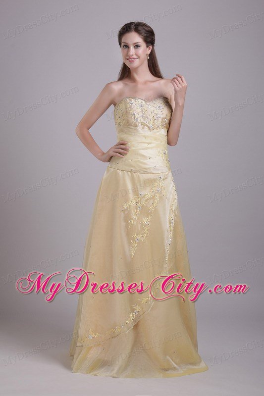 Champagne A-Line with Beading and Appliques Brush Prom Dress