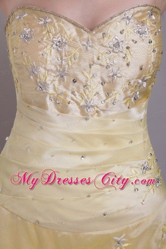 Champagne A-Line with Beading and Appliques Brush Prom Dress