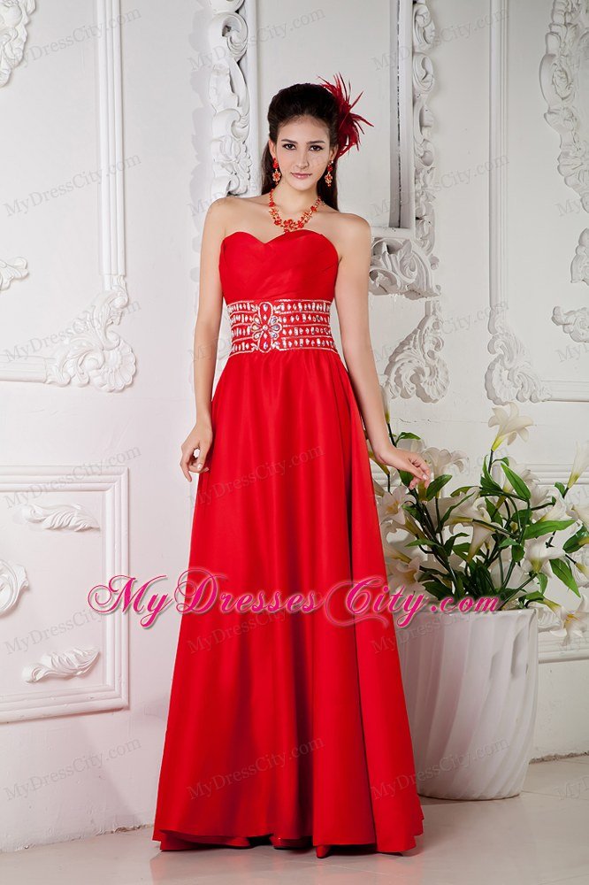 Red Empire Prom Dress Sweetheart With Beaded Waist Floor-length