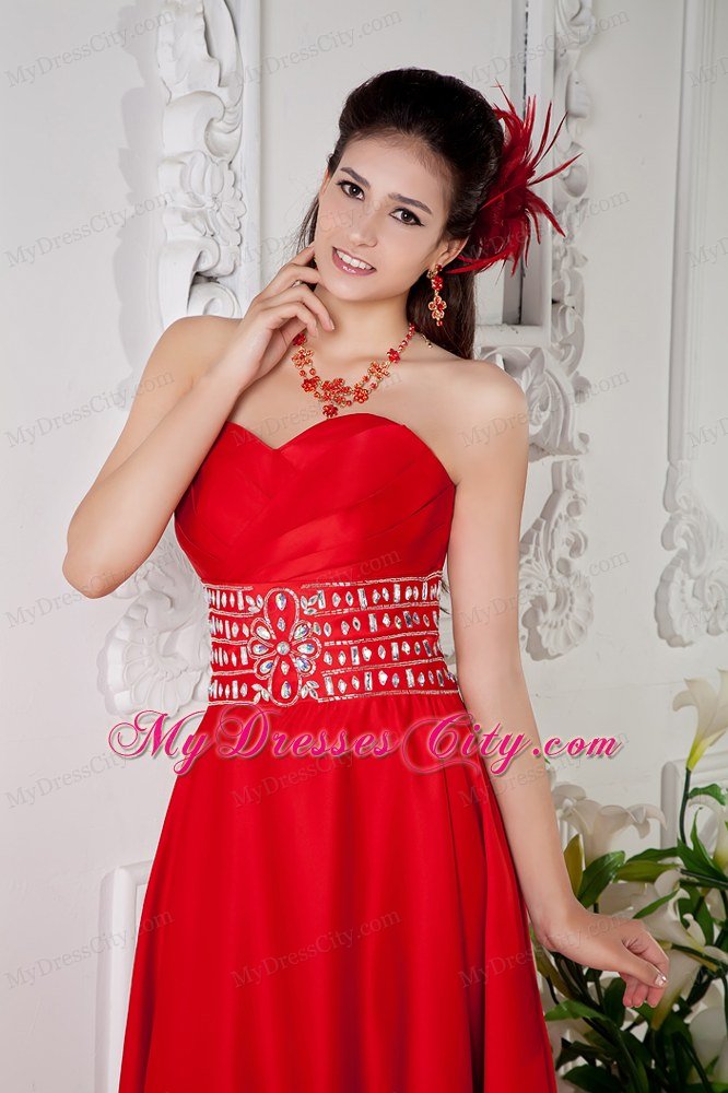 Red Empire Prom Dress Sweetheart With Beaded Waist Floor-length