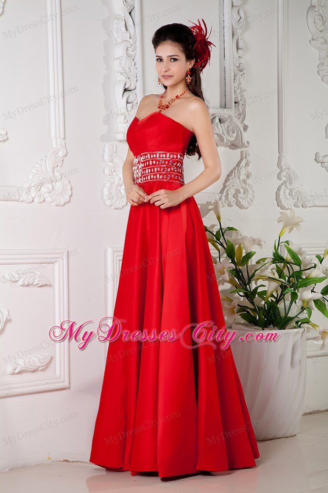 Red Empire Prom Dress Sweetheart With Beaded Waist Floor-length