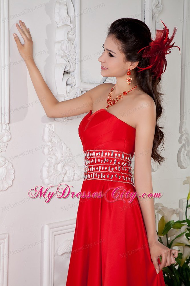 Red Empire Prom Dress Sweetheart With Beaded Waist Floor-length