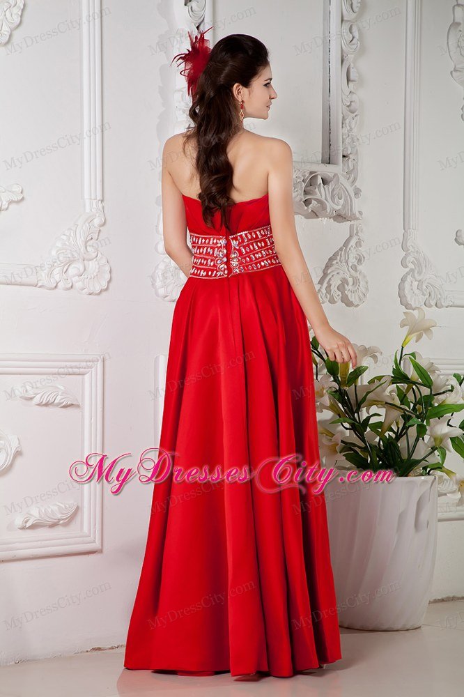 Red Empire Prom Dress Sweetheart With Beaded Waist Floor-length