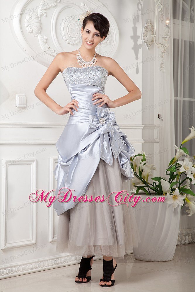 Ankle-length Lilac Column Strapless Beaded Prom Dress Hand Flower