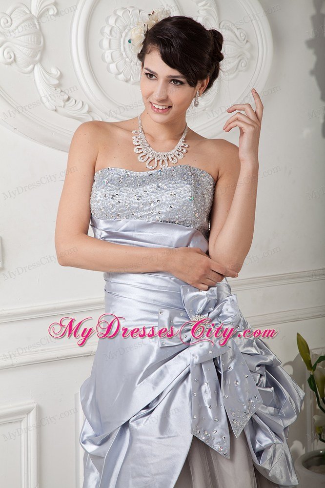 Ankle-length Lilac Column Strapless Beaded Prom Dress Hand Flower