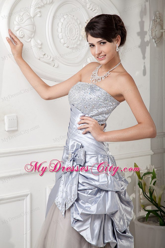 Ankle-length Lilac Column Strapless Beaded Prom Dress Hand Flower