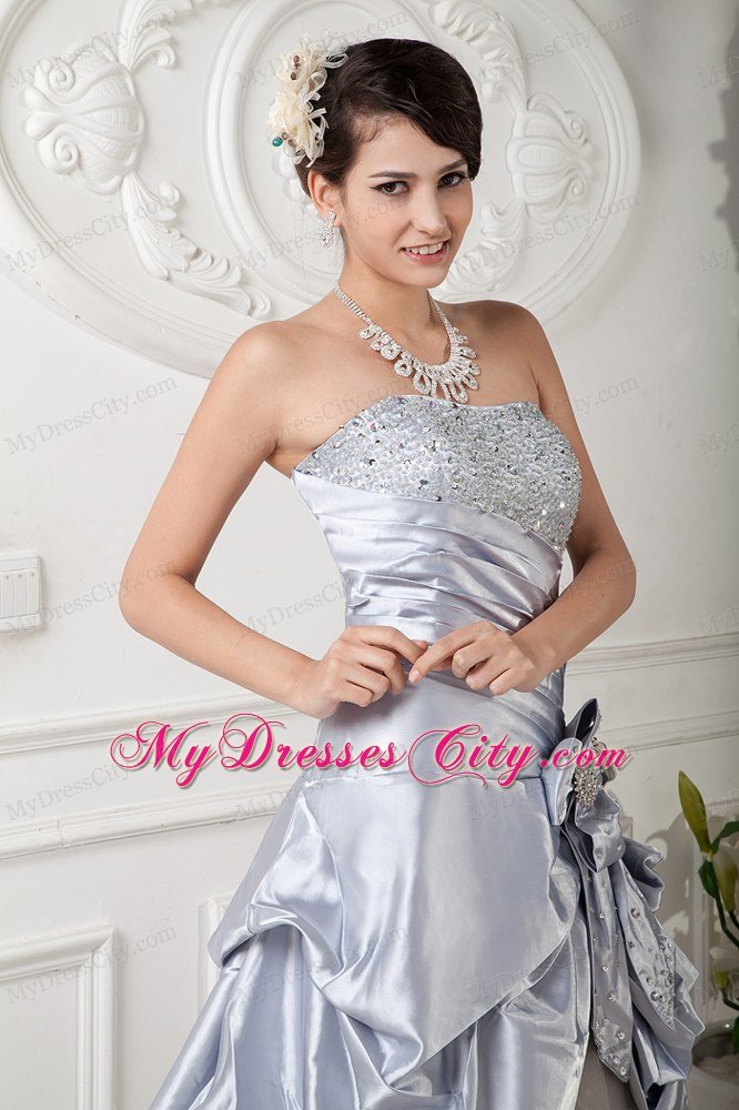 Ankle-length Lilac Column Strapless Beaded Prom Dress Hand Flower