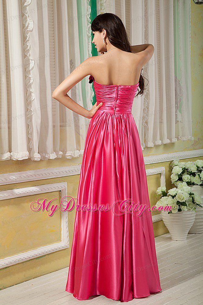 Empire Strapless Prom Dress Hot Pink Hand Flowers Floor-length